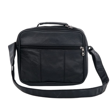 Black Leather Handbag with Handle - Medium