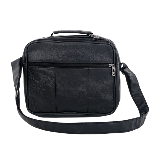 Black Leather Handbag with Handle - Medium